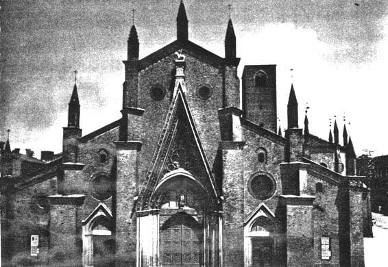 An old black and white photo of a church.