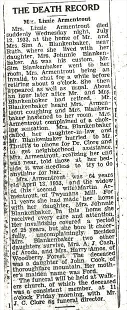 A newspaper article about an old woman