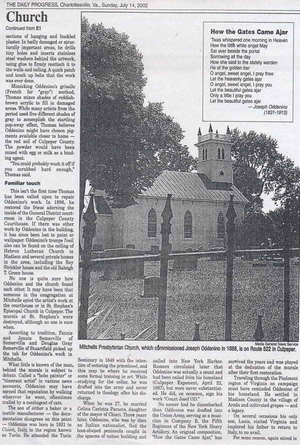 A newspaper article about the church.