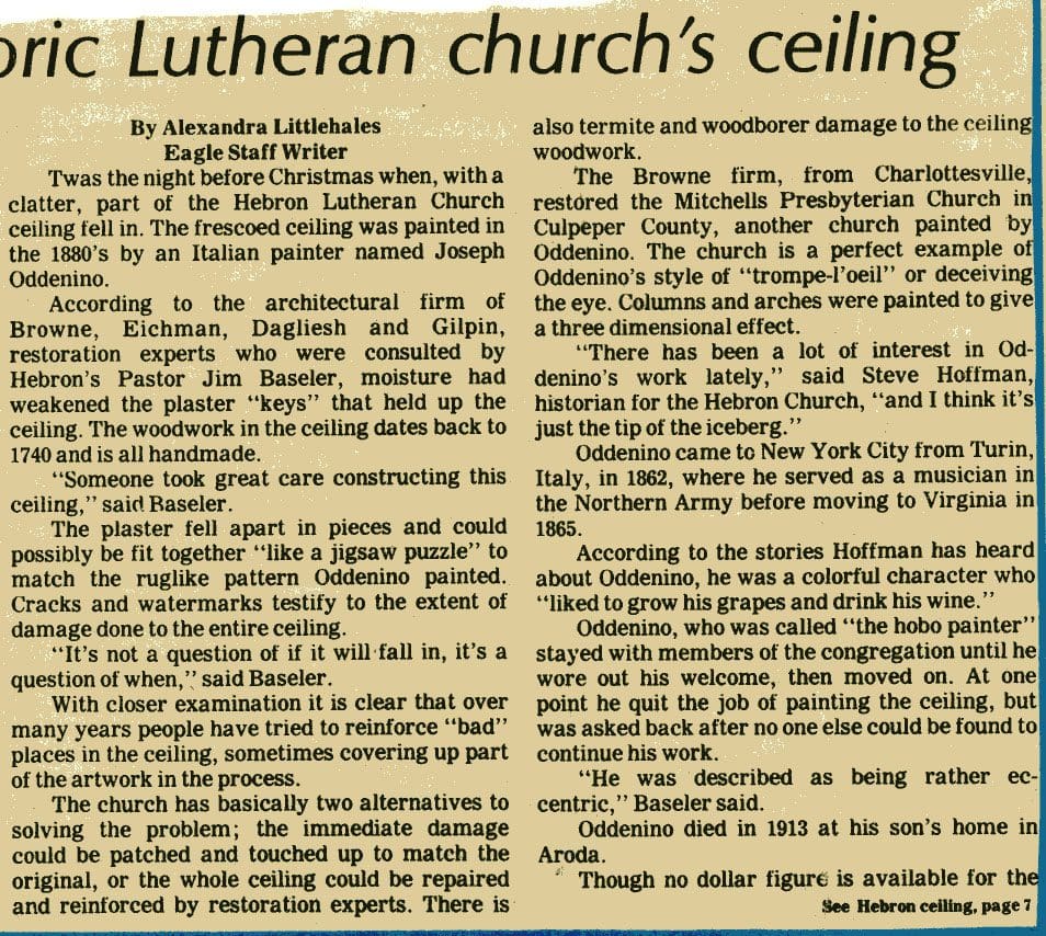 A newspaper article about the church 's ceiling.