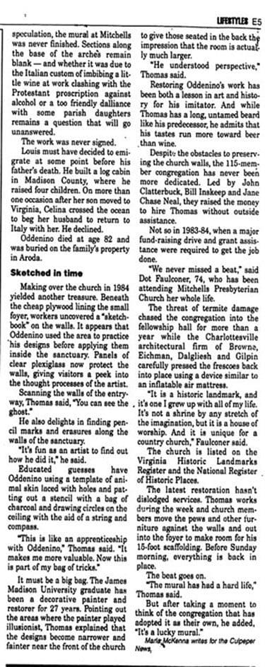 A newspaper article about the church