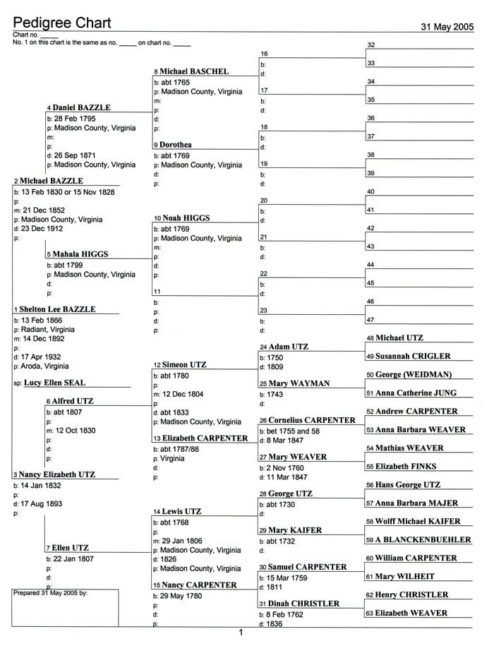 A family tree with the names of each member.