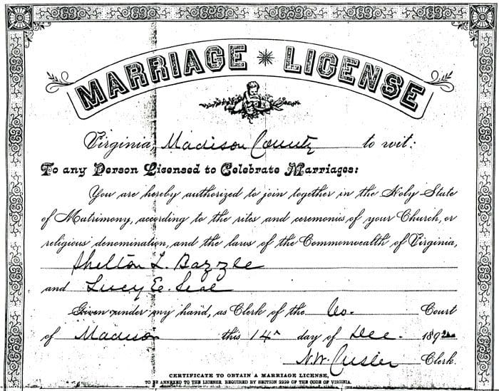 A marriage license for a person who has passed away.