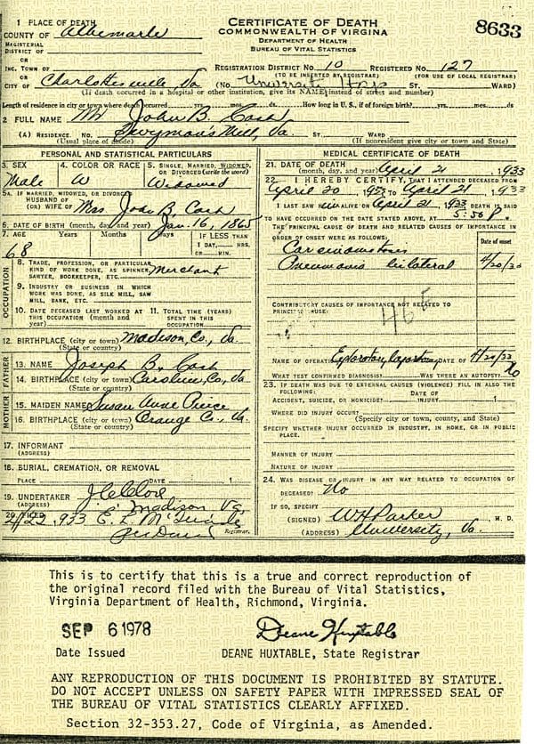 A page of an old paper with the name and date of birth.