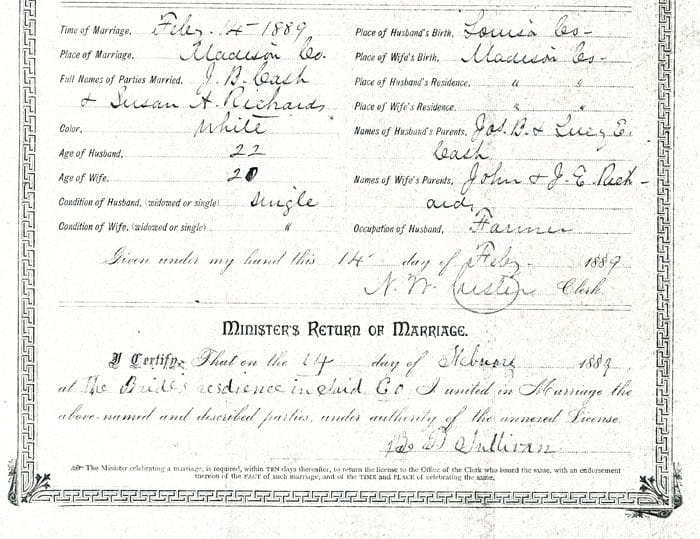 A picture of an old document with the name of a person.