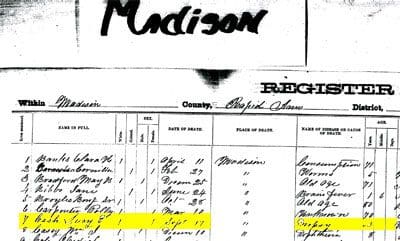 A close up of the madison census page