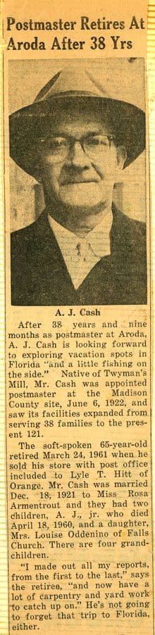 A newspaper clipping of an article about a. J. Cash