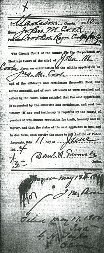 A page of an old document with the name and address of a person.