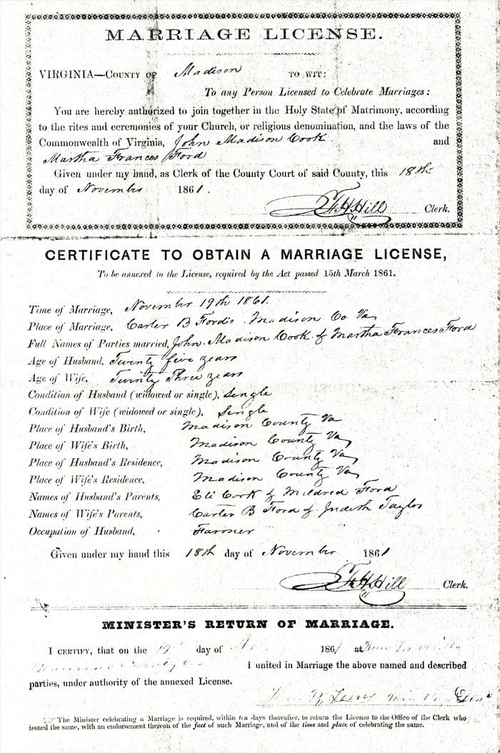 A marriage license for a man and woman.