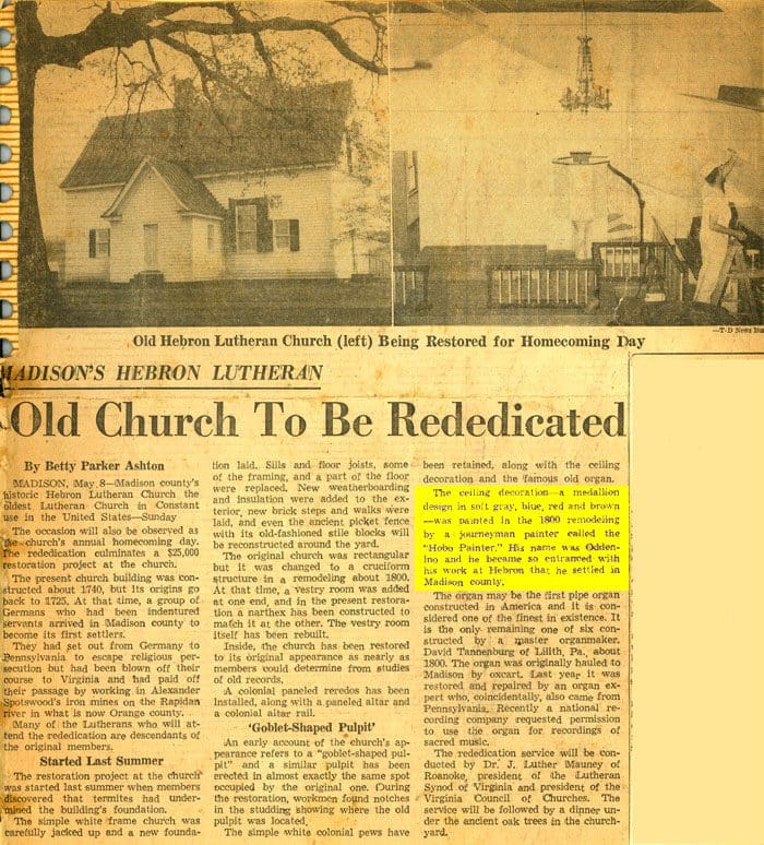 A newspaper article about an old church to be rededicated.