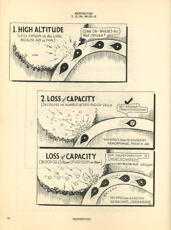 A drawing of three different stages in the process of a ball.