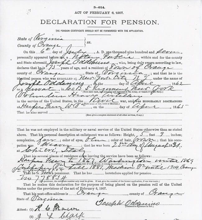 A declaration of pension for an old man.