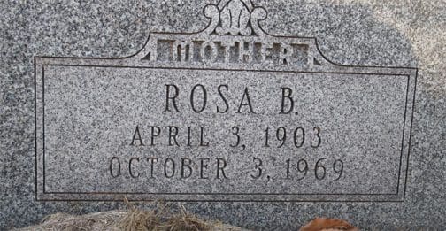 A close up of the grave marker for rosa b.