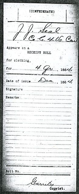 A page of an old time clothing receipt.