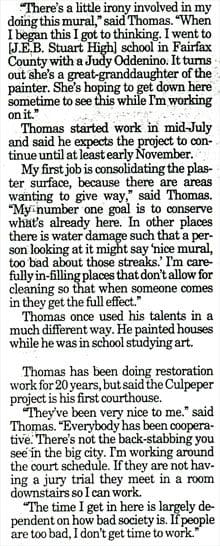 A newspaper article about thomas painting.