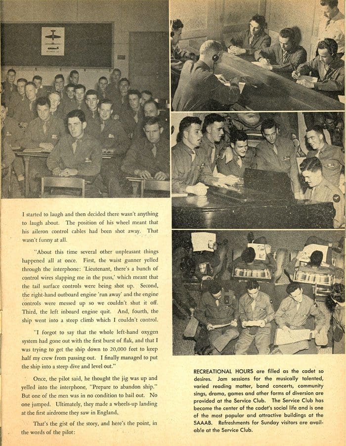 A page of an old magazine with several pictures.