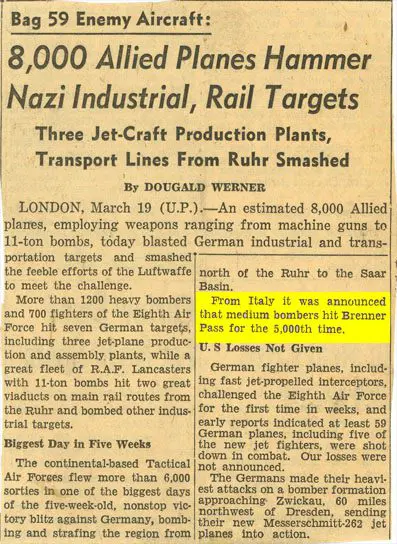 A newspaper article about nazi industrial, rail targets.