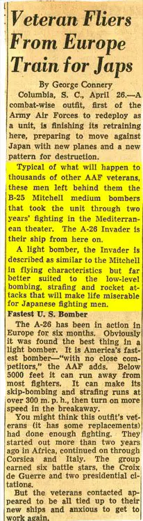 A newspaper article about the a-2 6 bomber.