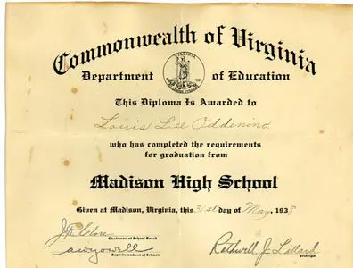 A diploma from madison high school in virginia.