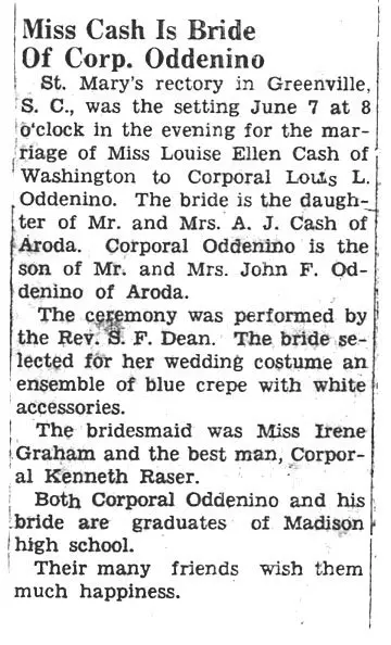 A newspaper article about an old wedding.