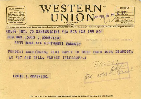 A telegram from the western union company.