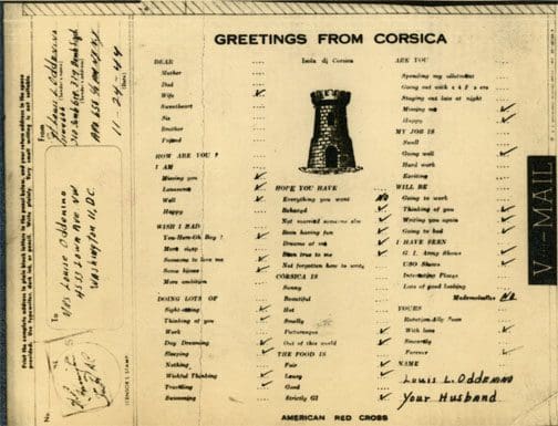 A page of the greetings from corsica menu.