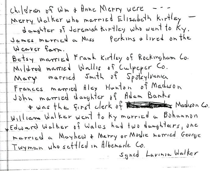 A handwritten letter from the family of elizabeth kirby.