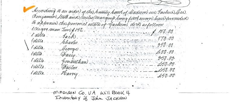 A page of the family record from john jackson.