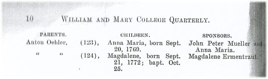 A page from the birth record of anna maria.