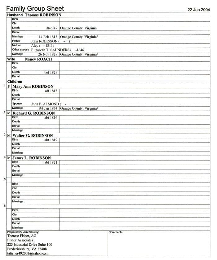 A page of the family tree with names and dates.