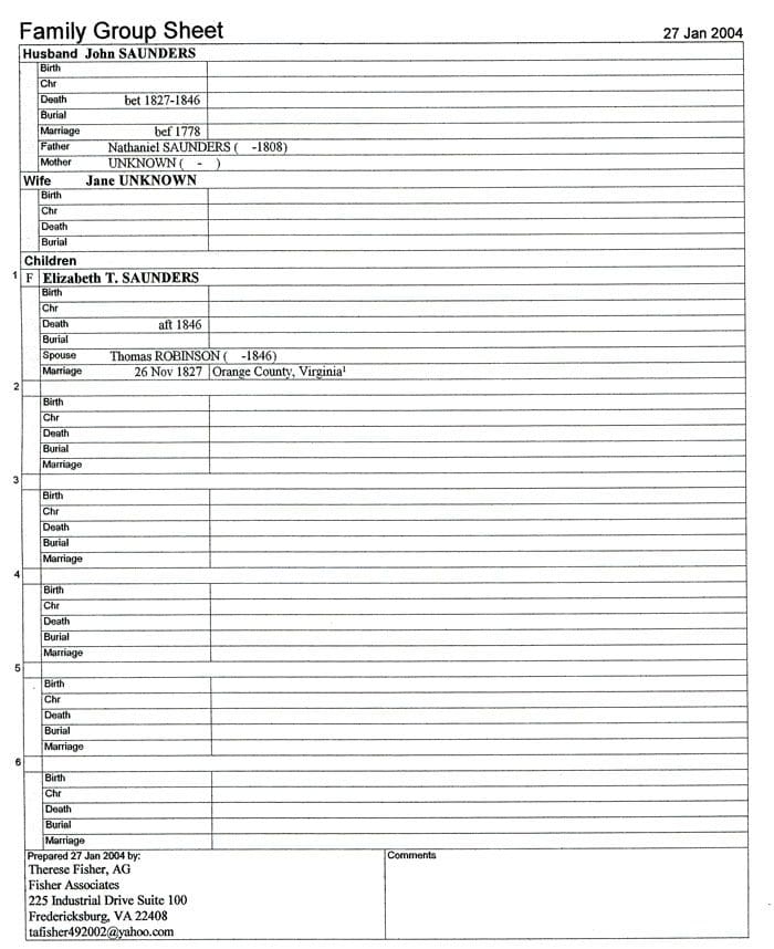 A family tree with all the names of each member.