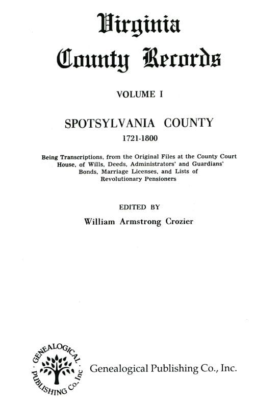 A book cover with the title of spotsylvania county.