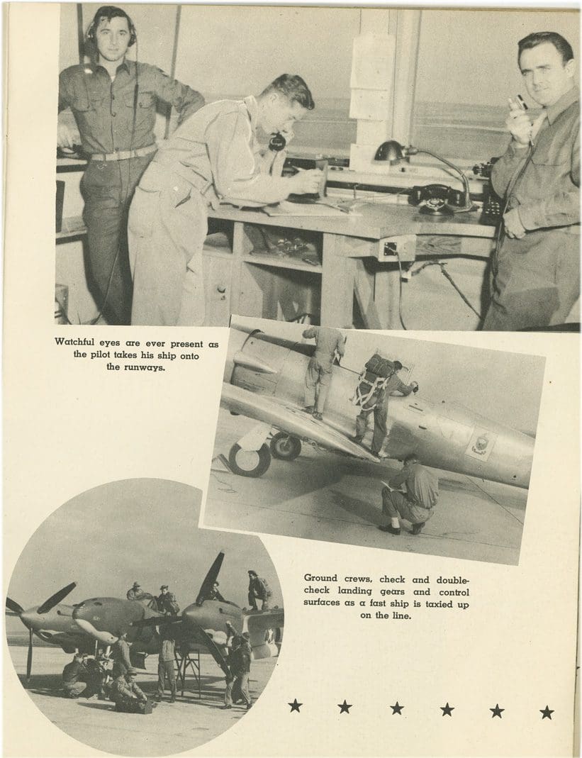 A black and white photo of men working on a plane.