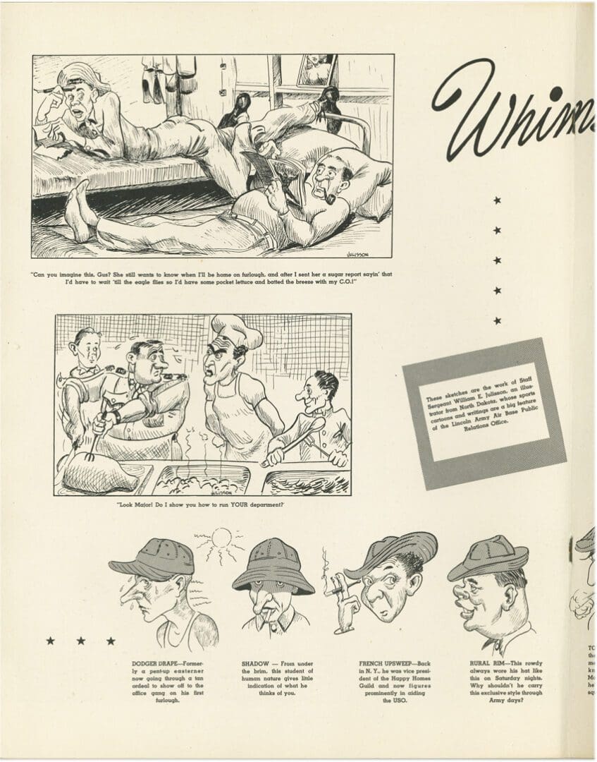 A page of a comic book with illustrations of men in hats and hats.